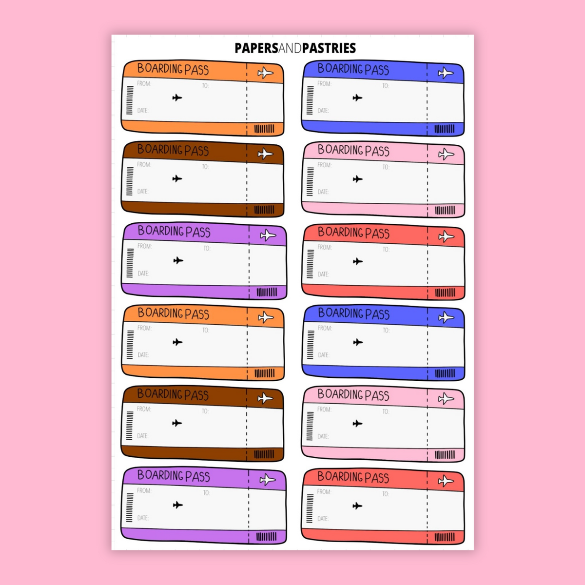 Plane Tickets Sticker Sheet