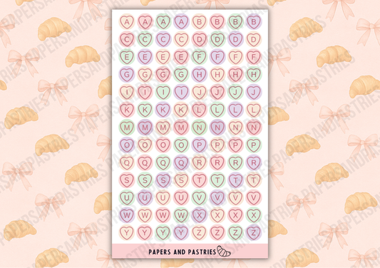 Alphabet Sticker Sheet - Love Heart Edition