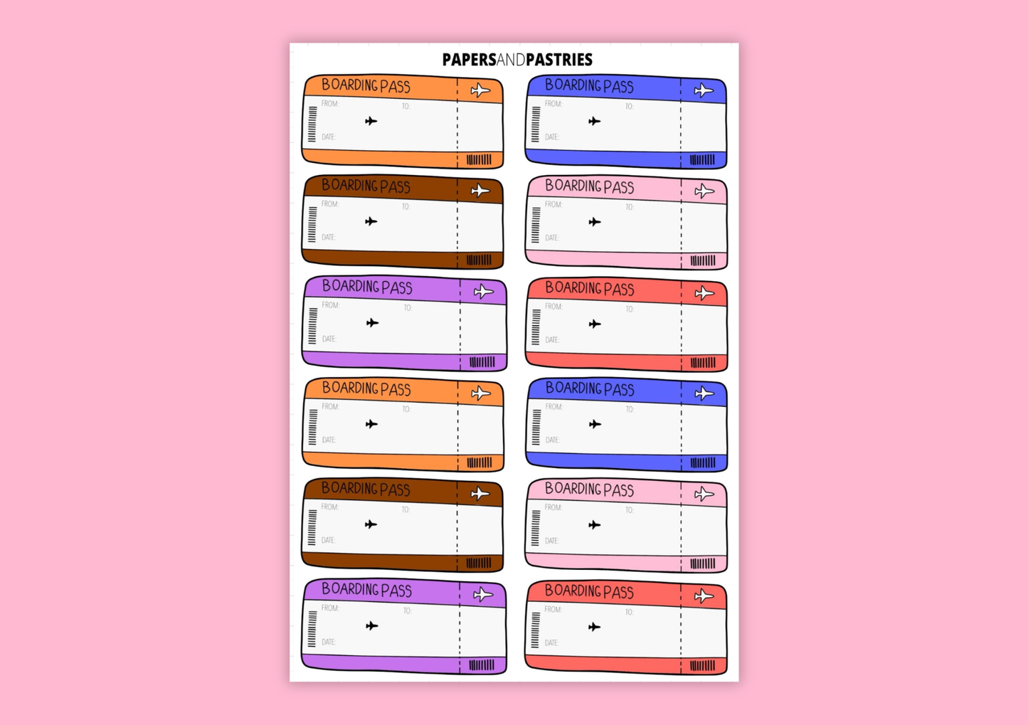 Plane Tickets Sticker Sheet
