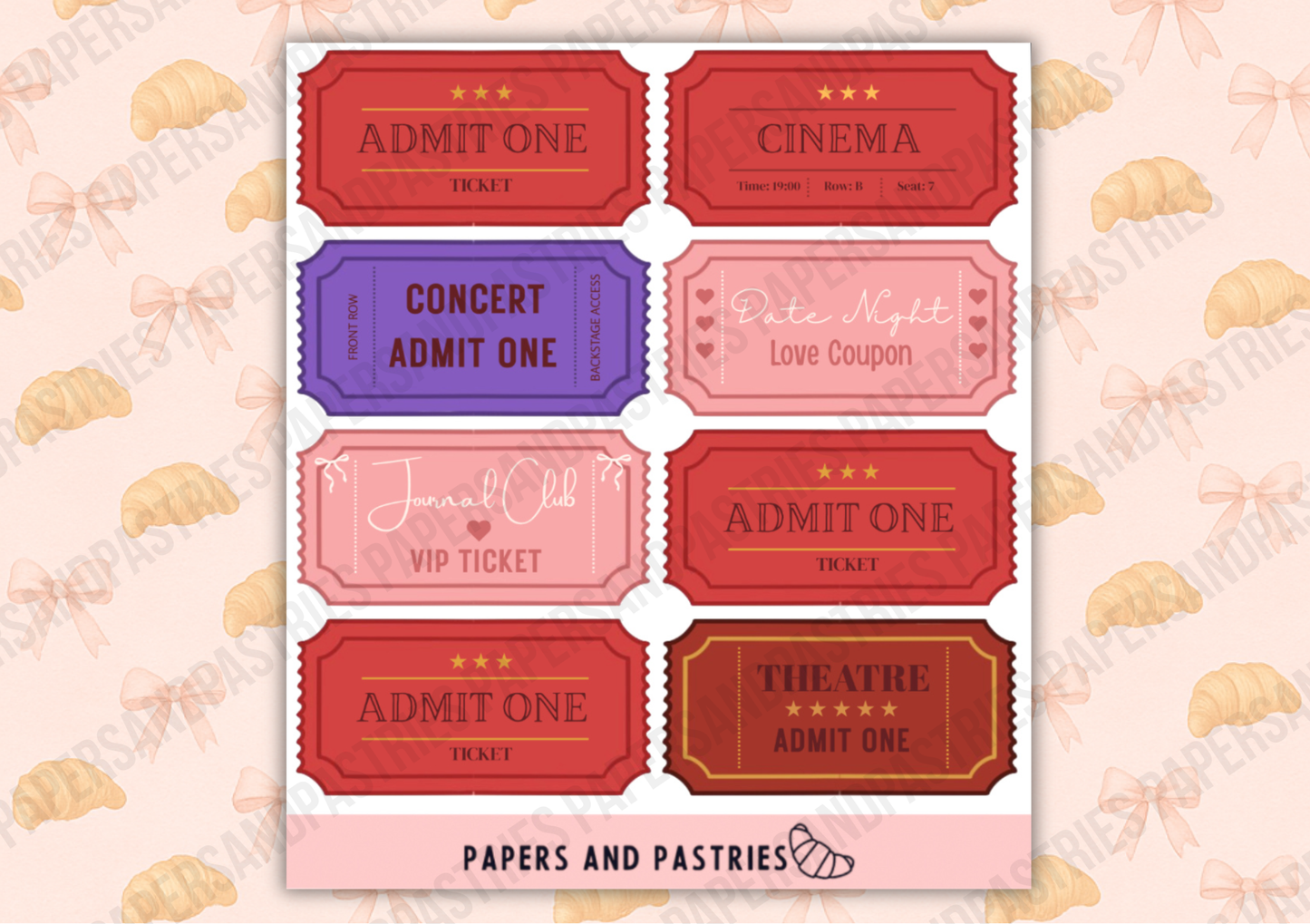 Ticket Stub Sticker Sheet