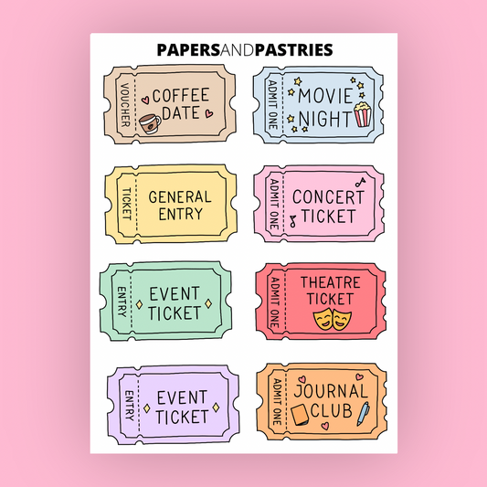 Cutesy Ticket Stubs Sticker Sheet